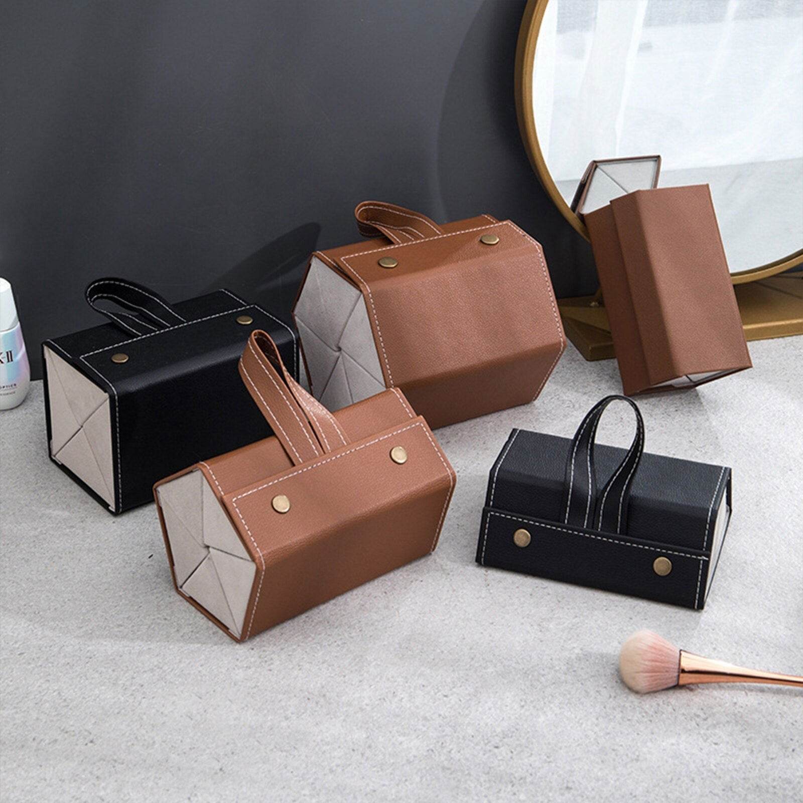 Sunglass Lover portable eyeglasses organizer leather travel sunglass storage boxes with handles and snap closures