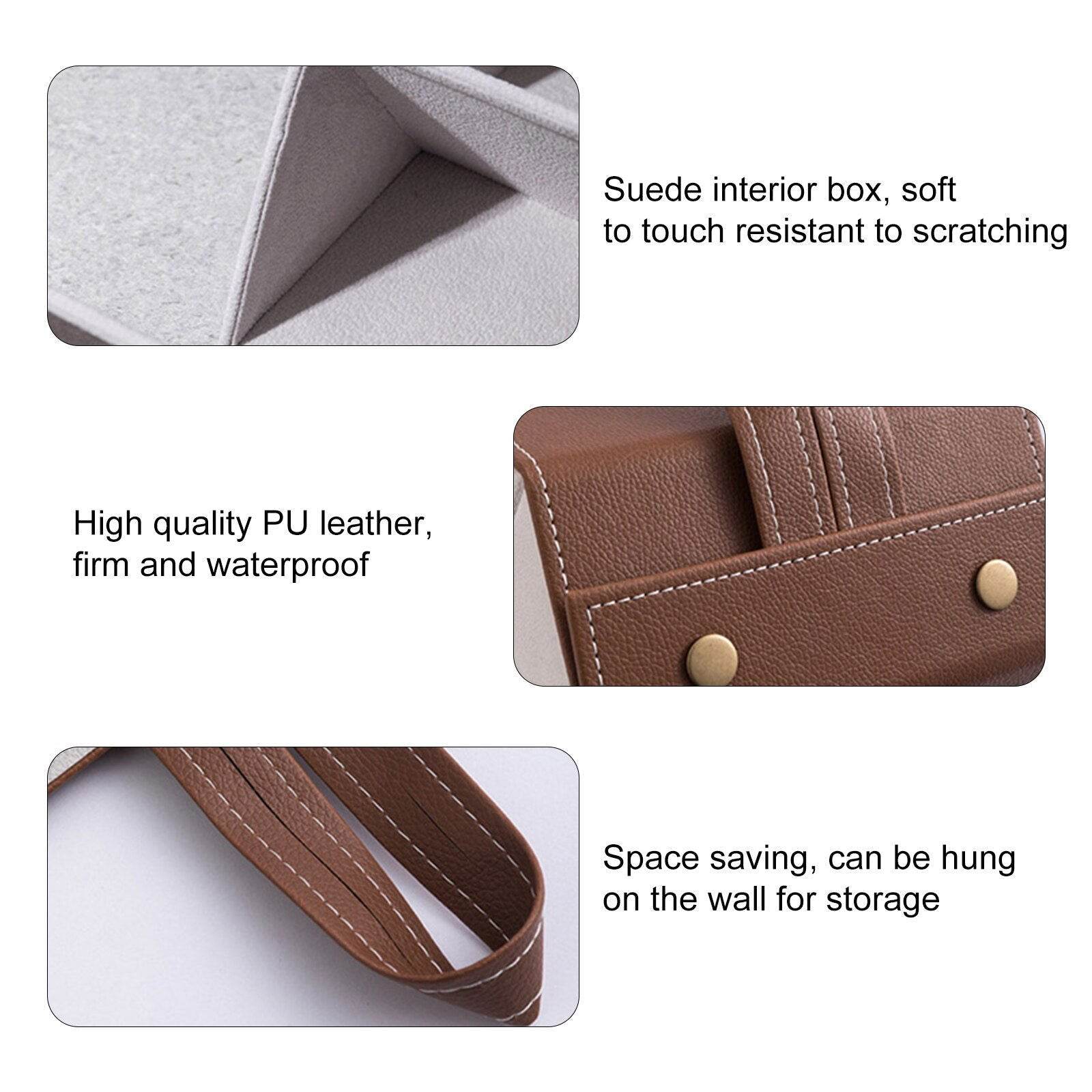 Sunglass Lover brown PU leather sunglasses storage box portable eyeglasses organizer with suede interior and wall hanging strap