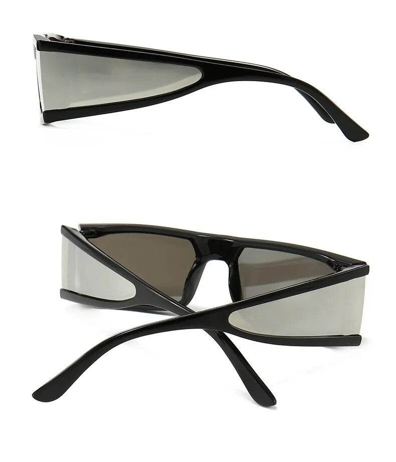 Sunglass Lover black retro rectangle sunglasses for women with mirrored side panels and angular slim frame