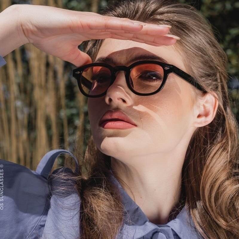 Sunglass Lover unisex vintage sunglasses online India black round frames with amber lenses on model