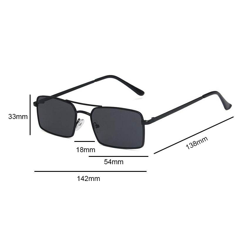 Sunglass Lover black double bridge rectangle sunglasses metal frame 54mm lenses 142mm total width