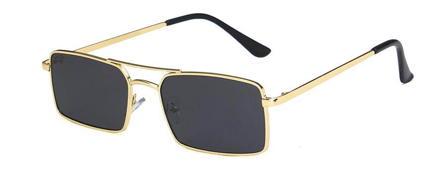 Sunglass Lover gold metal double bridge rectangle sunglasses with black lenses and adjustable nose pads