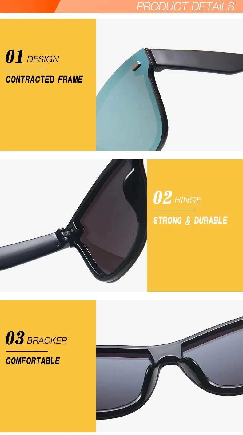 Sunglass Lover rimless oversized square sunglasses black temples tinted lenses closeup showing hinge and bridge details