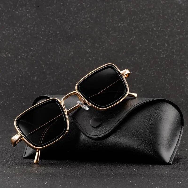 Sunglass Lover vintage punk metal sunglasses with gold square metal frame and black leather case