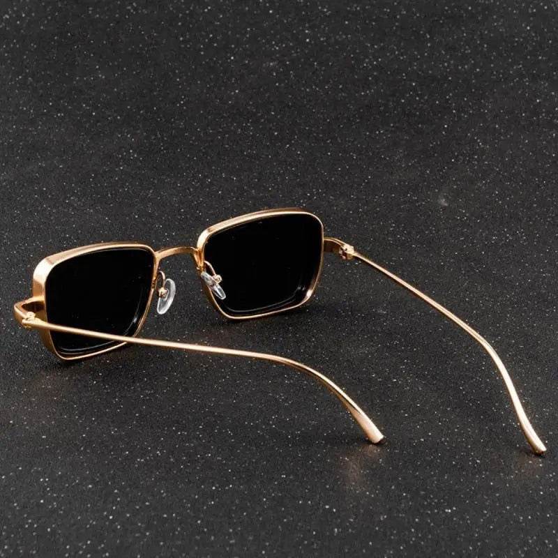 vintage punk metal sunglasses by Sunglass Lover gold square frames with black lenses and slim temples