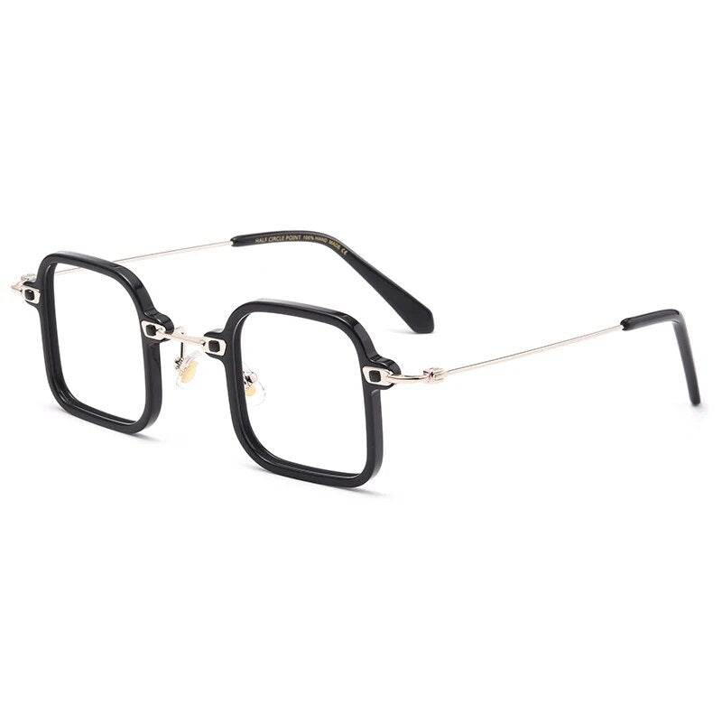 Sunglass Lover black acetate rim square glasses frame for men with slim silver temples and clear nose pads