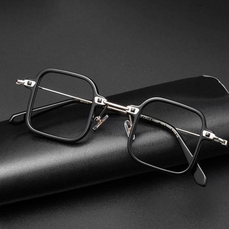 Sunglass Lover black metal and acetate square glasses frame for men with thin bridge and adjustable nose pads