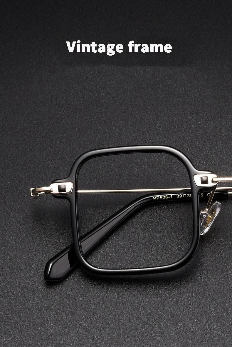 Sunglass Lover vintage black square glasses frame for men with metal bridge and acetate temples