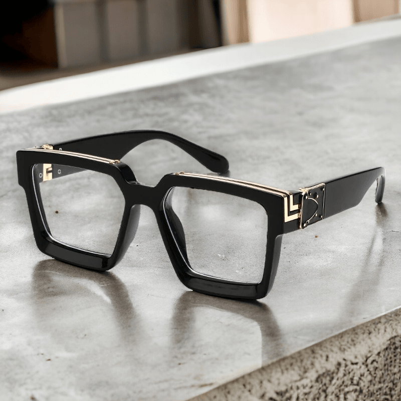 Sunglass Lover black oversized square eyeglasses frames with gold trim oversized eyeglasses for men and women