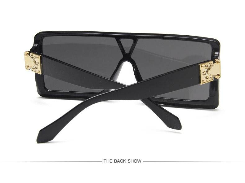 Sunglass Lover oversize sunglasses for men black rectangular shield frame with dark lenses and gold corner hinges