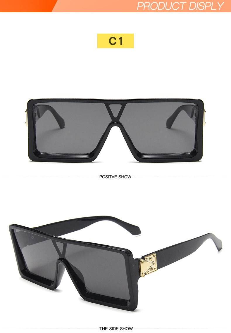 Sunglass Lover black oversized rectangular shield sunglasses with gold hinge accents oversize sunglasses for men