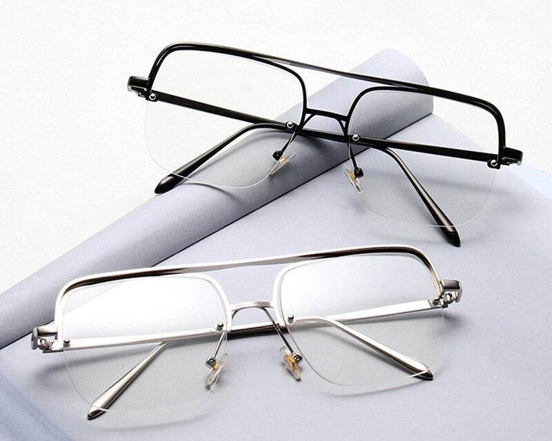 Sunglass Lover rimless punk style eyeglasses with lightweight metal frame and clear lenses for edgy fashion