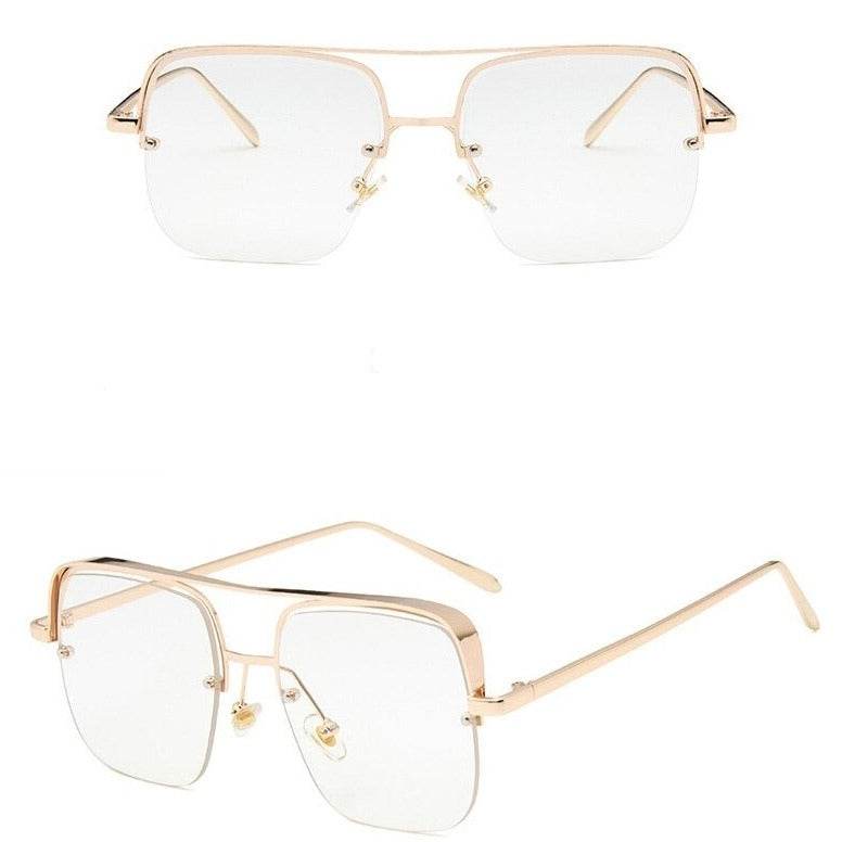 Sunglass Lover rimless punk style eyeglasses gold square clear lenses lightweight metal frame