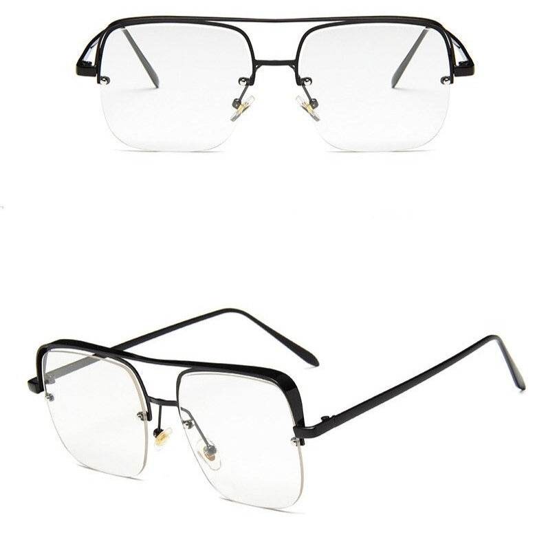 Sunglass Lover rimless punk style eyeglasses black metal oversized square frames for edgy fashion