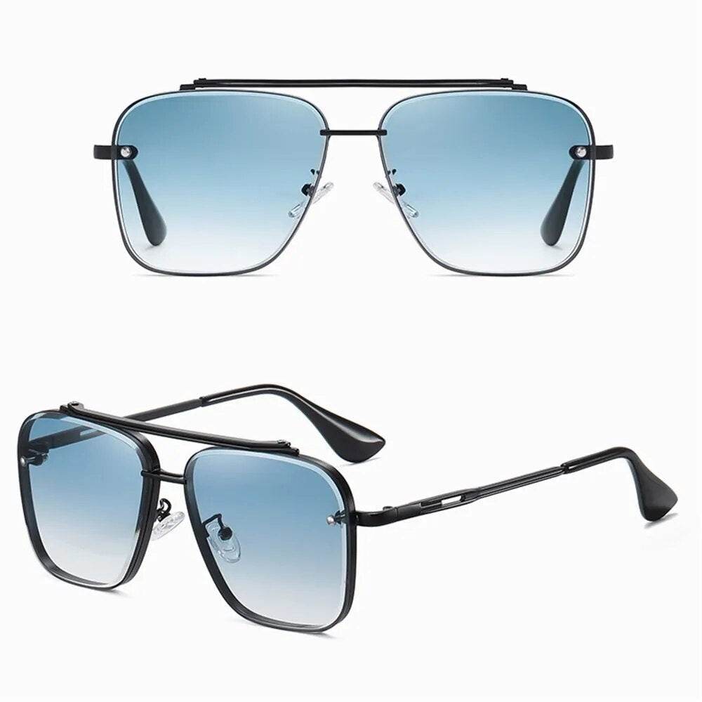 Sunglass Lover designer metal sunglasses for men aviator style with blue gradient lenses and black frame