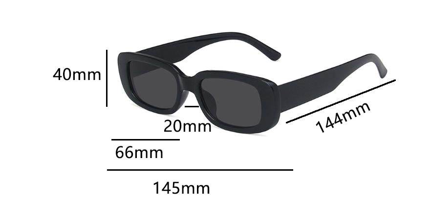 Black retro rectangle sunglasses for women with slim rectangular frame 66mm lens 145mm temple length