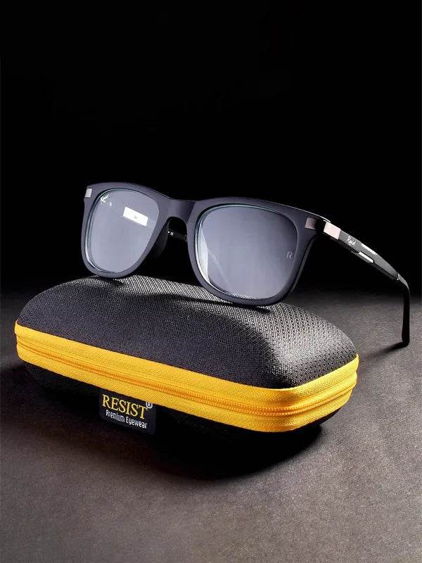 Sunglass Lover wayfarer sunglasses on black textured yellow zip case UV protected photochromic glasses