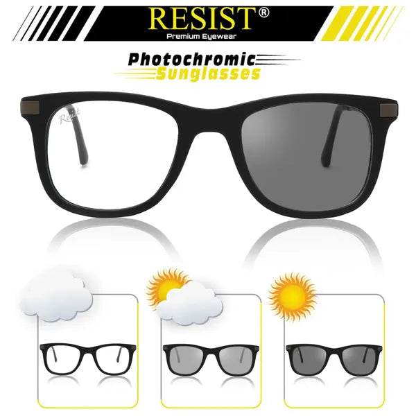 Sunglass Lover wayfarer sunglasses showing clear to dark photochromic lenses UV protected photochromic glasses