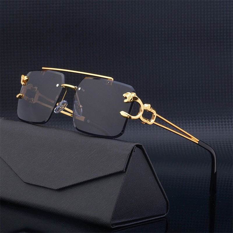 Sunglass Lover retro steampunk sunglasses for men gold square smoke lenses double bridge on black case