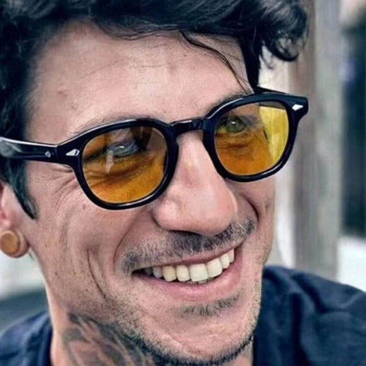 Sunglass Lover Vintage Rivet Round Sunglasses with Amber Lens - Sunglass Lover