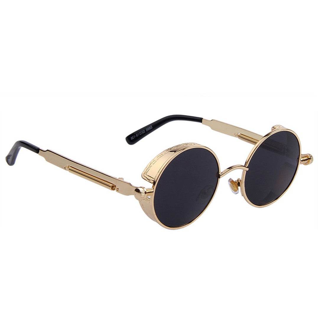 Sunglass Lover gold round steampunk sunglasses with black lenses and decorative side shields