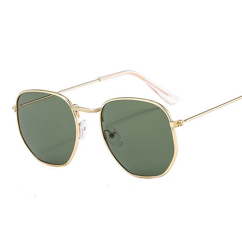 Sunglass Lover gold metal frame hexagon vintage sunglasses with green polarized lenses lightweight