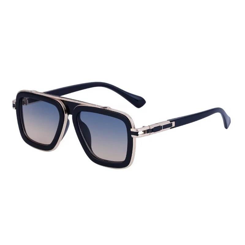 Sunglass Lover retro men's square sunglasses with black frame silver trim and blue gradient lenses