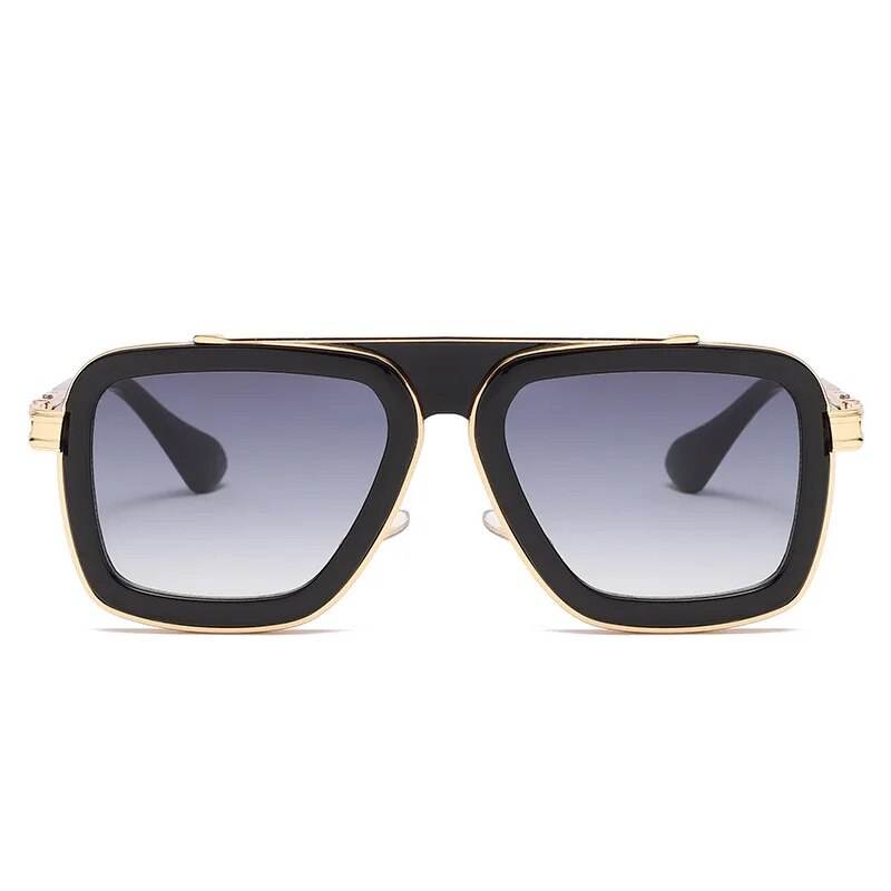 Sunglass Lover retro men's square sunglasses in black and gold with gradient lenses and bold acetate frame