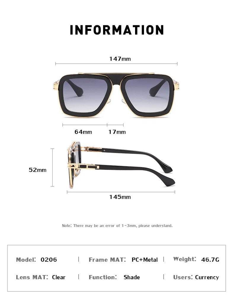Sunglass Lover retro men's square sunglasses black and gold frame with gradient gray lenses stylish oversized design