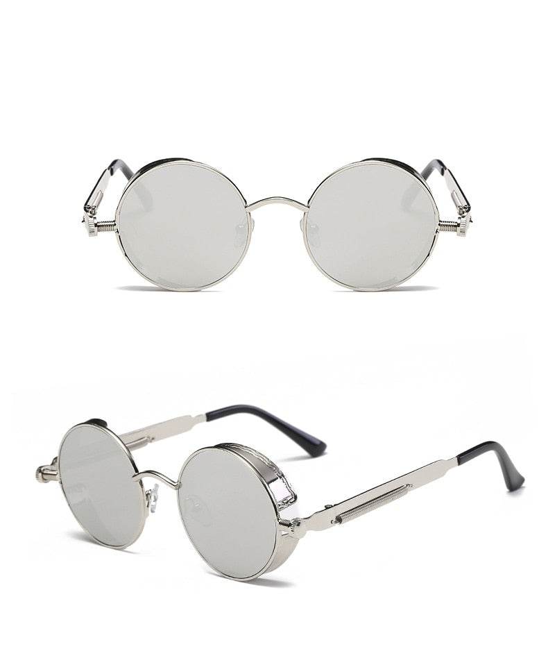 Sunglass Lover steampunk round sunglasses for men silver metal round mirrored lenses vintage style