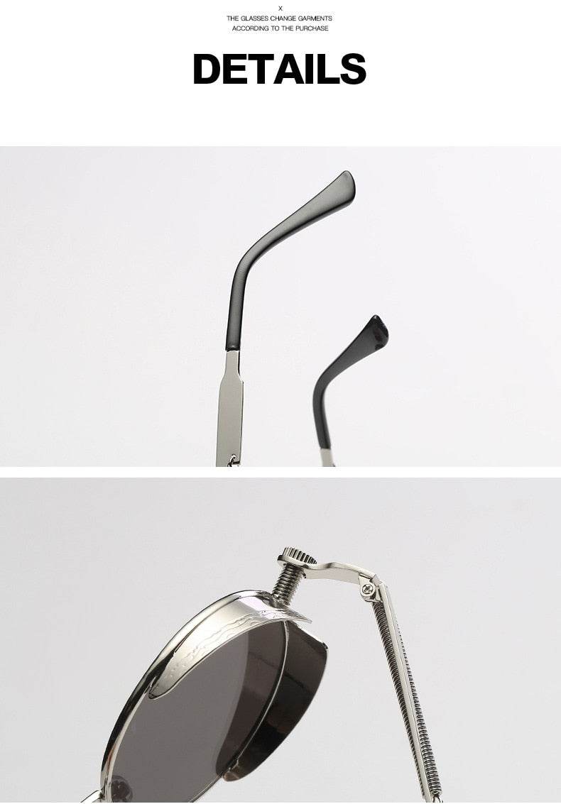 Sunglass Lover steampunk round sunglasses for men with silver hinges flip up lenses and adjustable temples