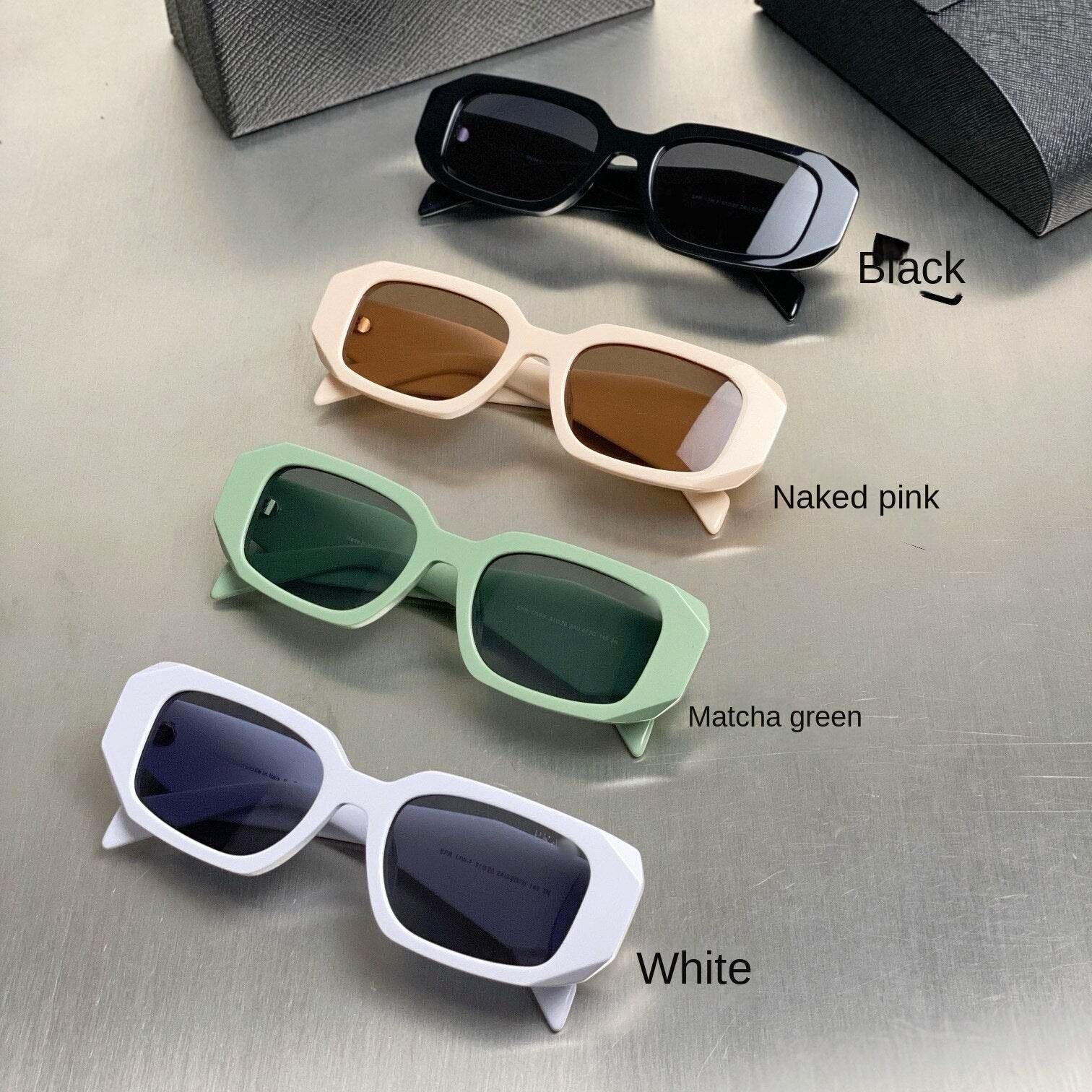 Sunglass Lover narrow frame sunglasses for women in black naked pink matcha green and white
