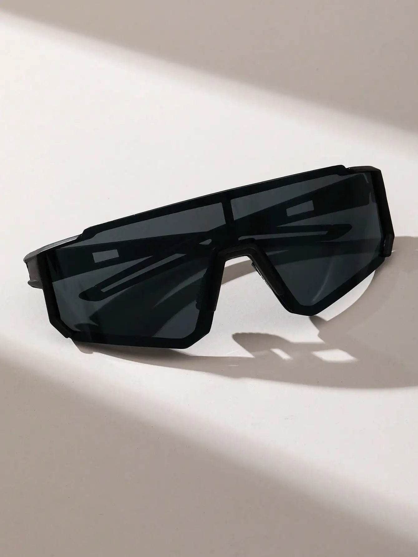 Sunglass Lover black wraparound shield sports sunglasses for men with angular dark lenses