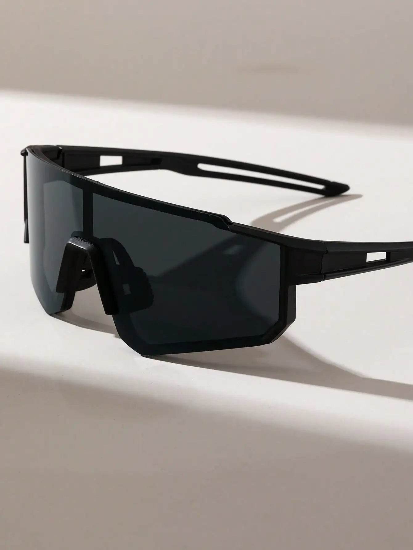 Sunglass Lover black wraparound shield sports sunglasses for men with vented temples and adjustable nose pads