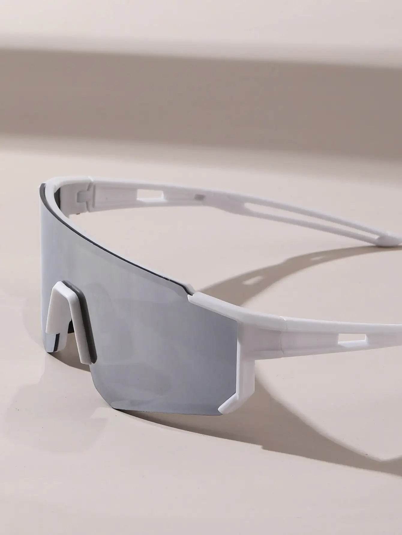 Sunglass Lover white shield sports sunglasses for men with mirrored lens and lightweight frame